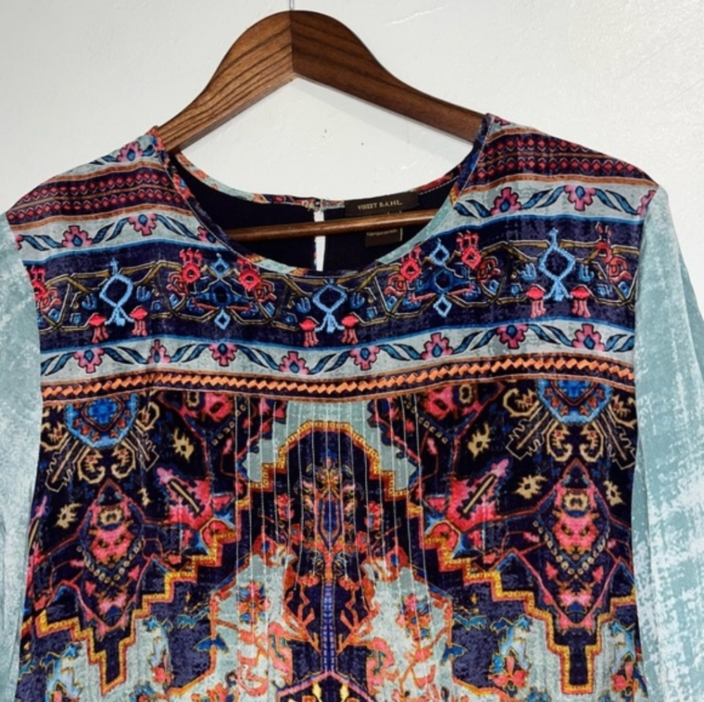 Anthropologie Vineet Bahl Prudence Top Blouse Embroidered Blue Multi Large - Picture 3 of 8